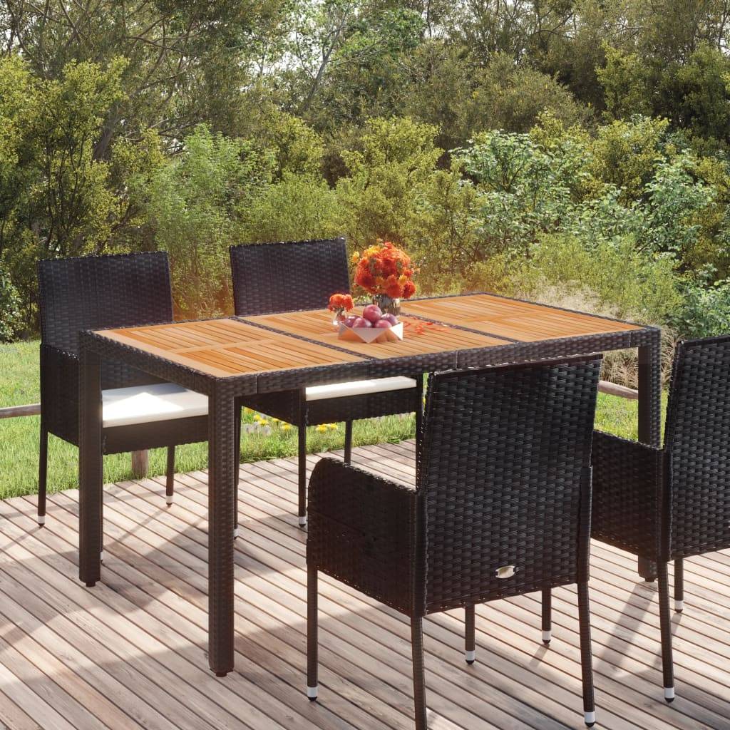 PANGIVO - Table de jardin dessus en bois noir résine tressée 150 x 90 x 75 cm - PANGIVO