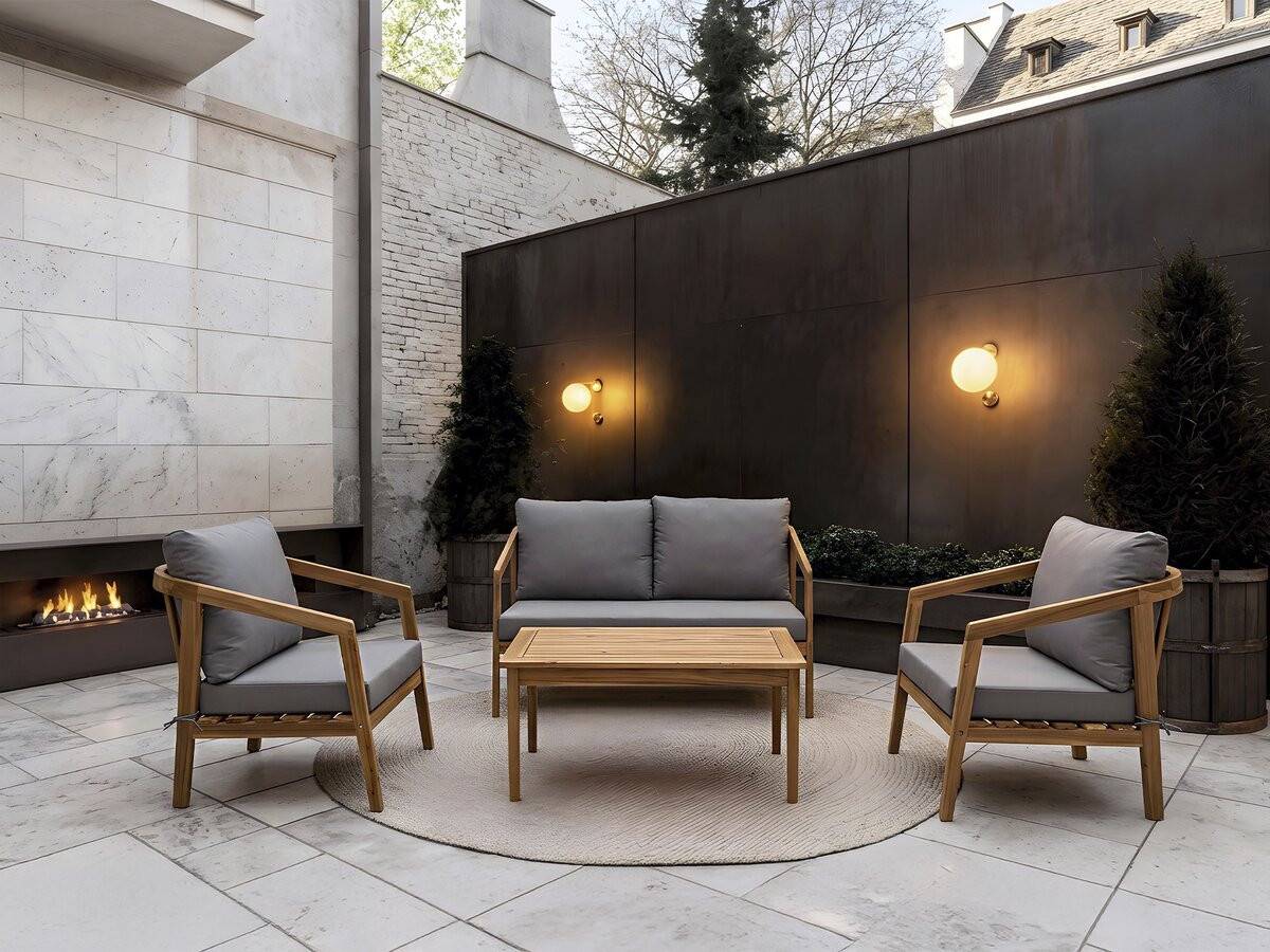 Salon De Jardin En Bois Avec Coussins "presley" - 4 Places - Gris -habitat Et Jardin - Image 2
