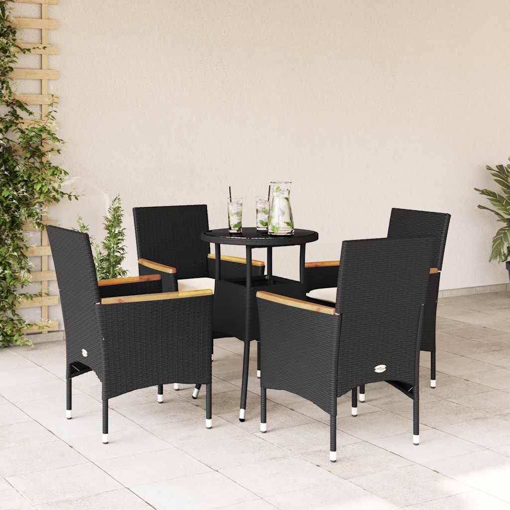 ComfortXL - Salon de Jardin 4 Places Table Ronde en Verre et Chaises Résine Tressée avec Coussins Inclus Noir Ø60cm – ComfortXL Outdoor Living - Image 1
