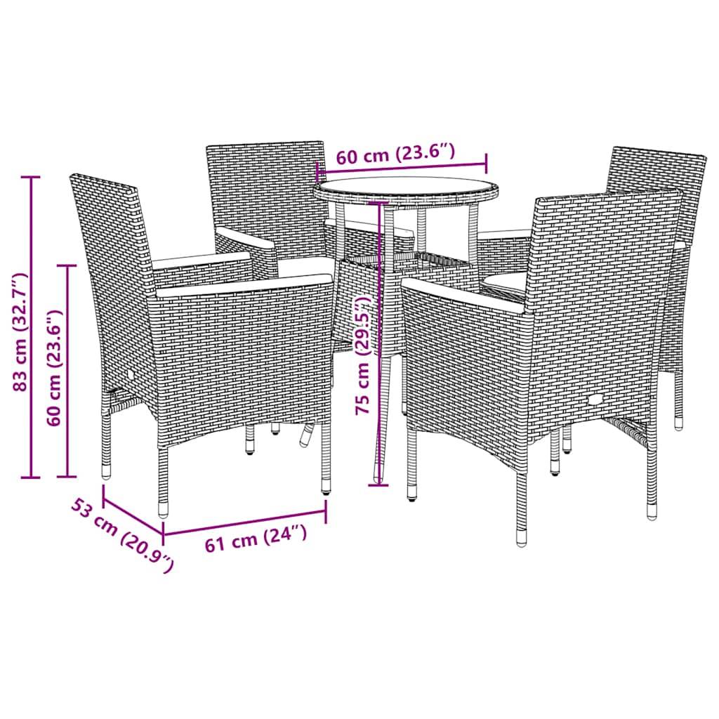 ComfortXL - Salon de Jardin 4 Places Table Ronde en Verre et Chaises Résine Tressée avec Coussins Inclus Noir Ø60cm – ComfortXL Outdoor Living - Image 7