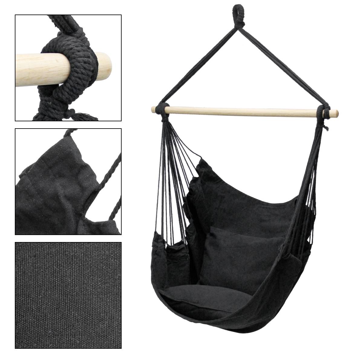 Ecd-Germany - Hamac siège chaise fauteuil suspendu jardin camping anthracite avec 2 oreillers - Imagen 2