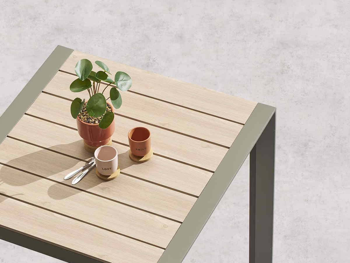 Hesperide - Table de jardin carrée alu Evasion 2 places effet bois Lin et laurier + 2 fauteuils Piazza - Hespéride - Image 8