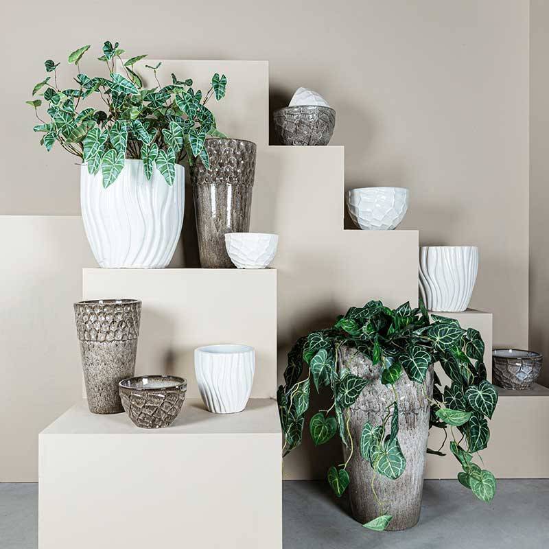 Trio de Grands Vases en Céramique Texturée Gris 40x68cm - Image 2
