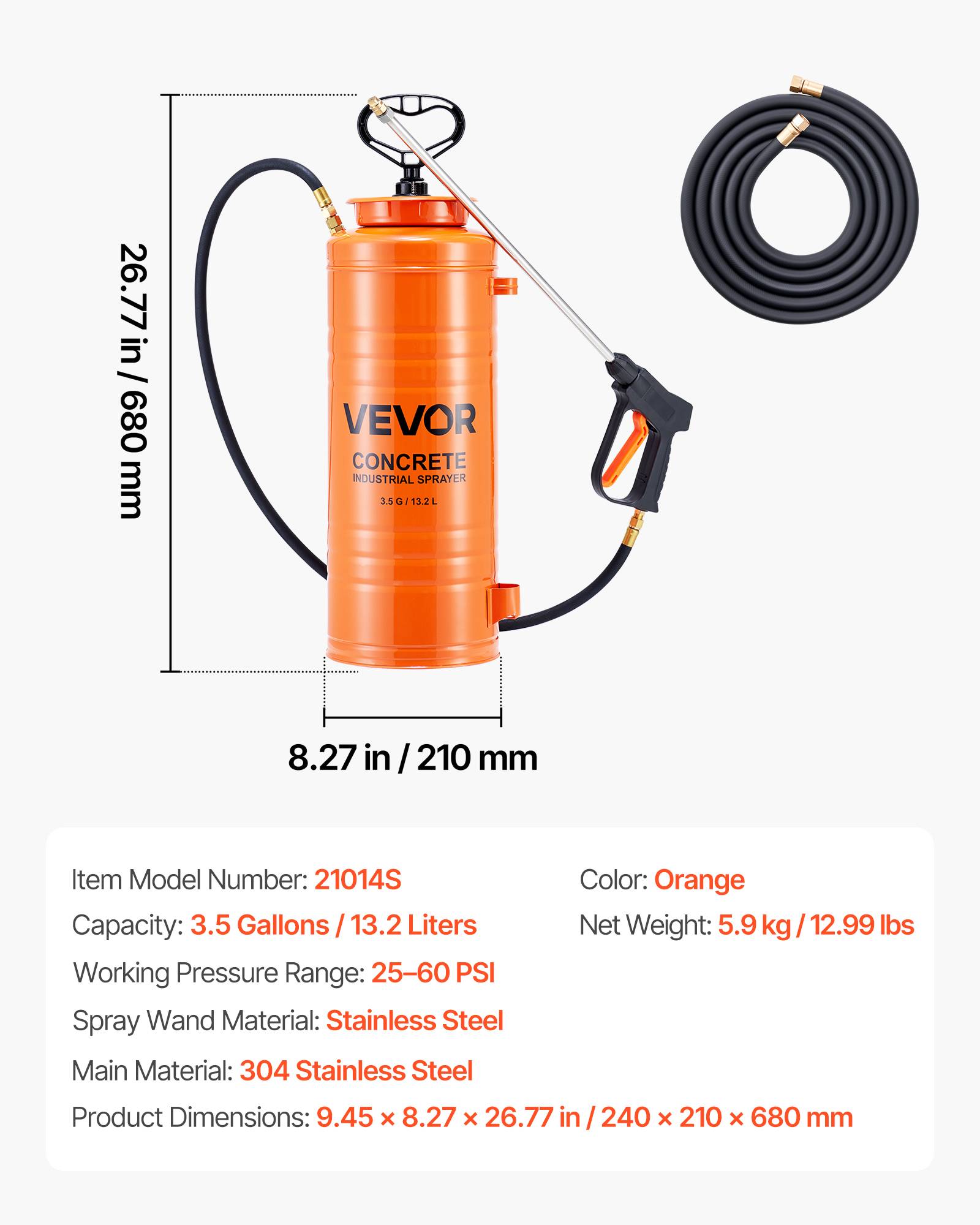 Vevor - VEVOR Pulvérisateur Acier Inoxydable Industriel Capacité Env. 13,2 L 25-60 PSI - Image 7