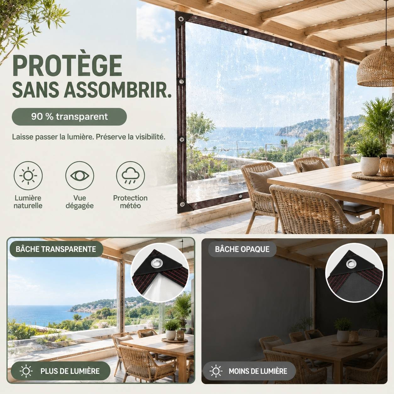 Bâche Extérieure Transparente Oeillets Imperméable Anti Pluie Jardin - Image 4