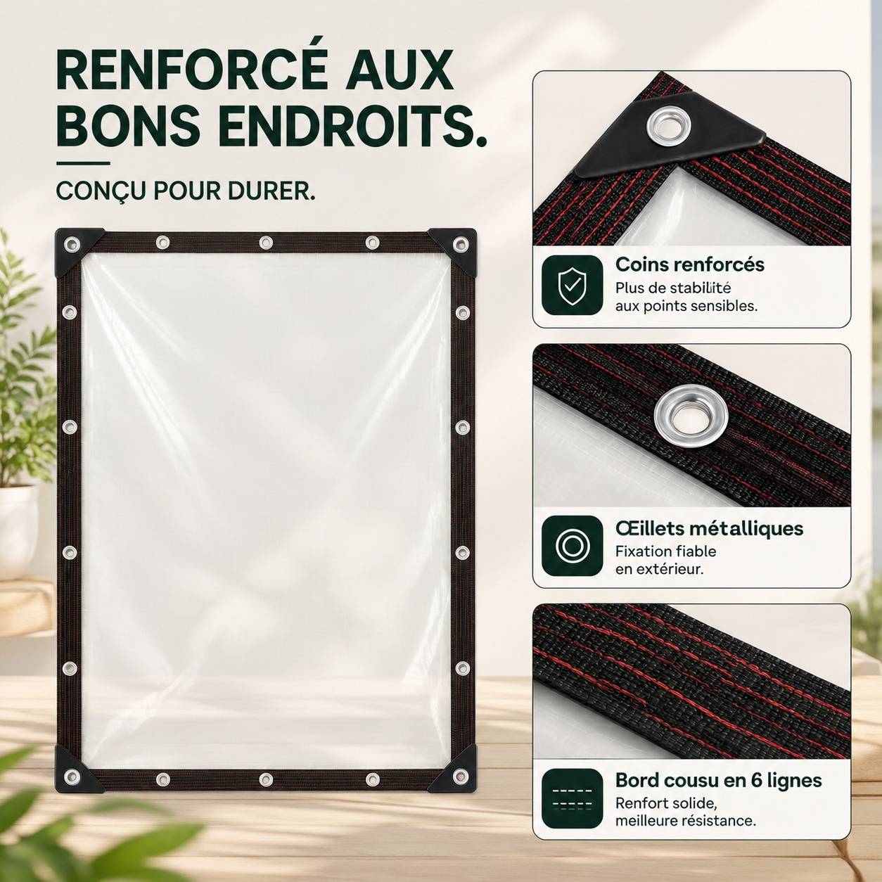 Bâche Extérieure Transparente Oeillets Imperméable Anti Pluie Jardin - Image 3