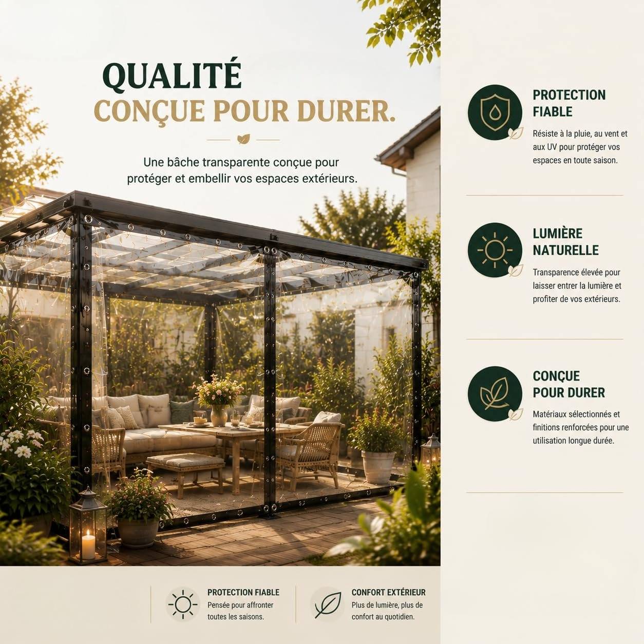 Bâche Extérieure Transparente Oeillets Imperméable Anti Pluie Jardin - Image 7