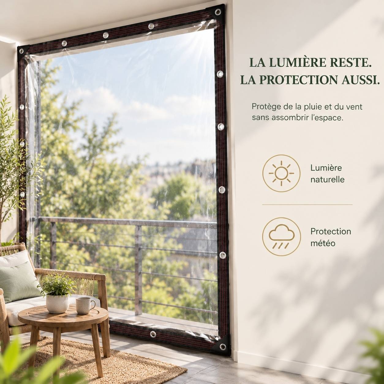 Bâche Extérieure Transparente Oeillets Imperméable Anti Pluie Jardin - Image 2