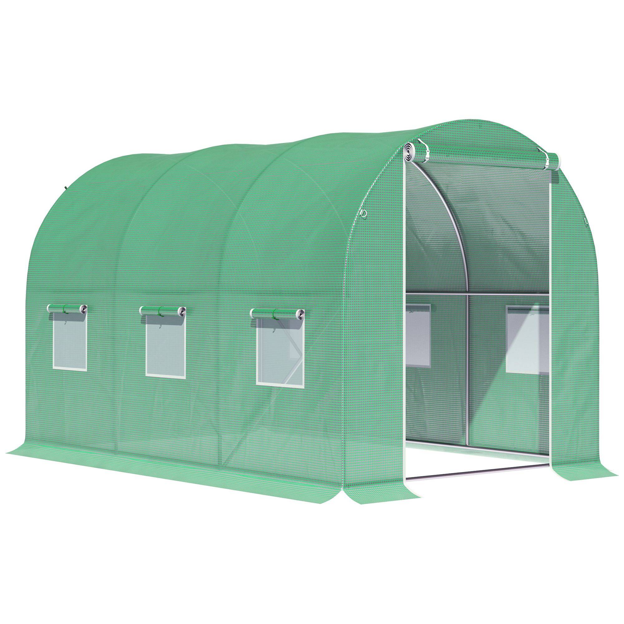 Outsunny - Serre de jardin tunnel 6 m² châssis tubulaire renforcé porte zippée 6 fenêtres enroulables vert - Outsunny - Image 1
