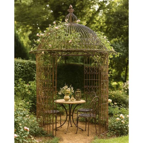 Gloriette gazebo tonnelle kiosque abri jardin fer marron 300x368 cm Chemin de campagne - Image 2