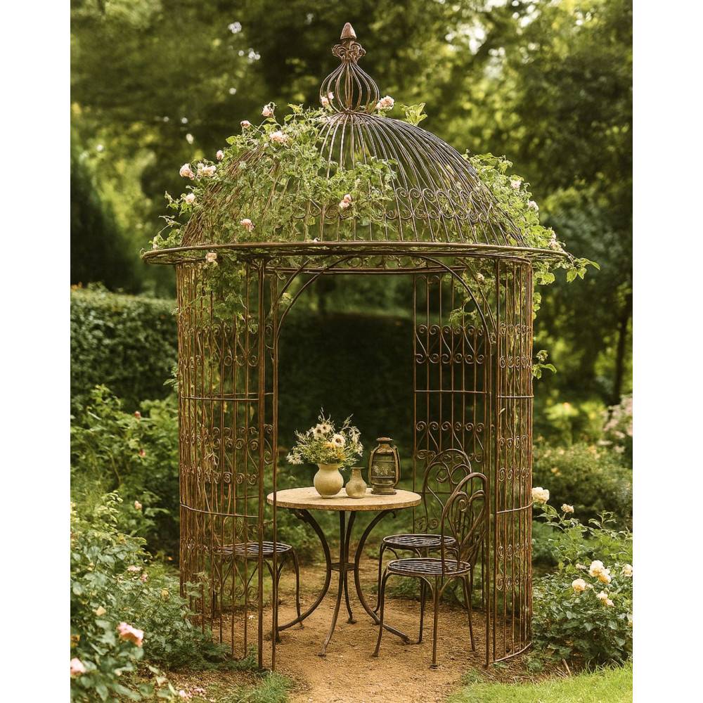 Gloriette gazebo tonnelle kiosque abri jardin fer marron 300x368 cm Chemin de campagne - Image 2