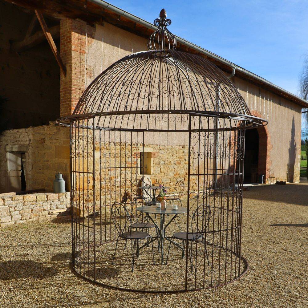 Gloriette gazebo tonnelle kiosque abri jardin fer marron 300x368 cm Chemin de campagne - Image 4