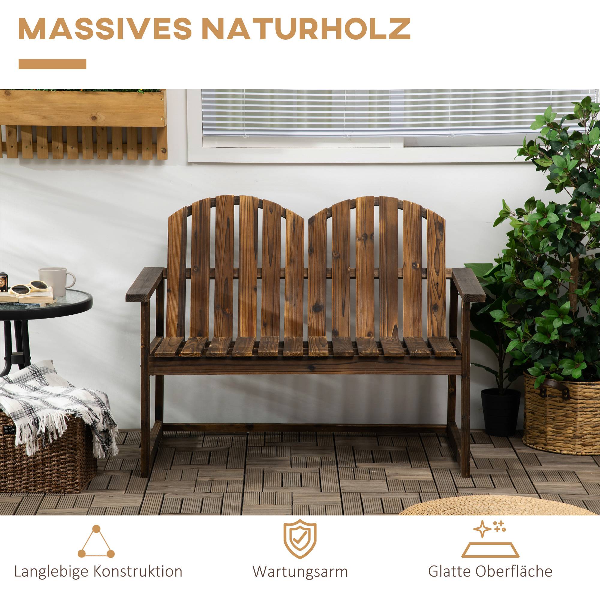 Banc de jardin pour 2 personnes, style rustique, bois de sapin, 114 x 63 x 86 cm - Image 8