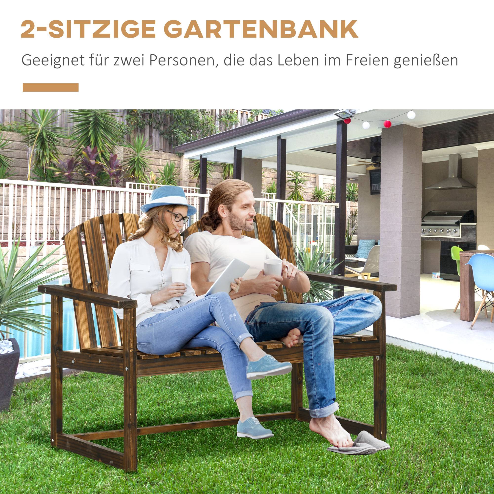 Banc de jardin pour 2 personnes, style rustique, bois de sapin, 114 x 63 x 86 cm - Image 7