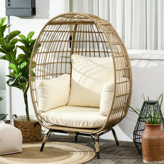 Fauteuil corbeille résine tressée kaki et beige 105 x 90 x 148 cm - PANGIVO - Image 4