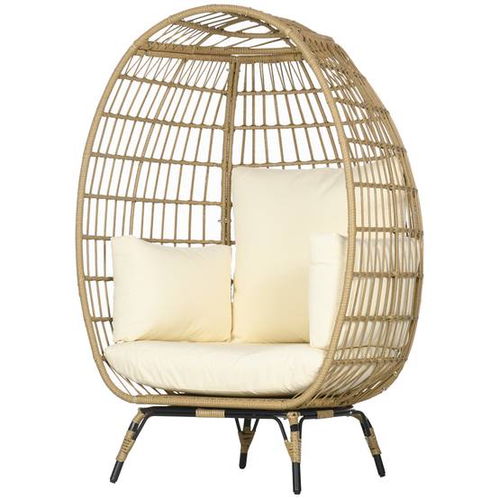 Fauteuil corbeille résine tressée kaki et beige 105 x 90 x 148 cm - PANGIVO - Image 2