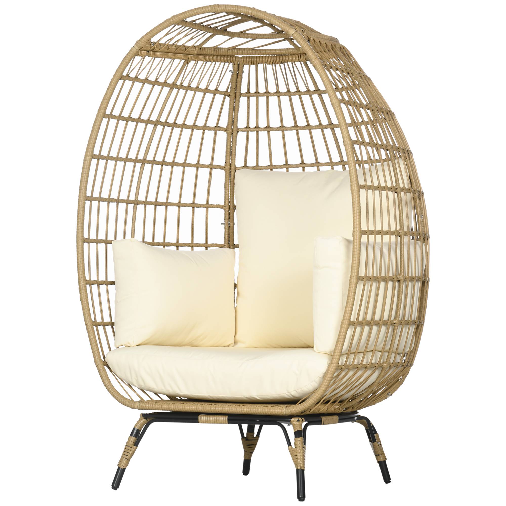 Fauteuil corbeille résine tressée kaki et beige 105 x 90 x 148 cm - PANGIVO - Image 2
