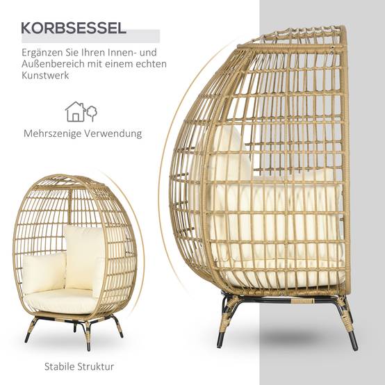 Fauteuil corbeille résine tressée kaki et beige 105 x 90 x 148 cm - PANGIVO - Image 7