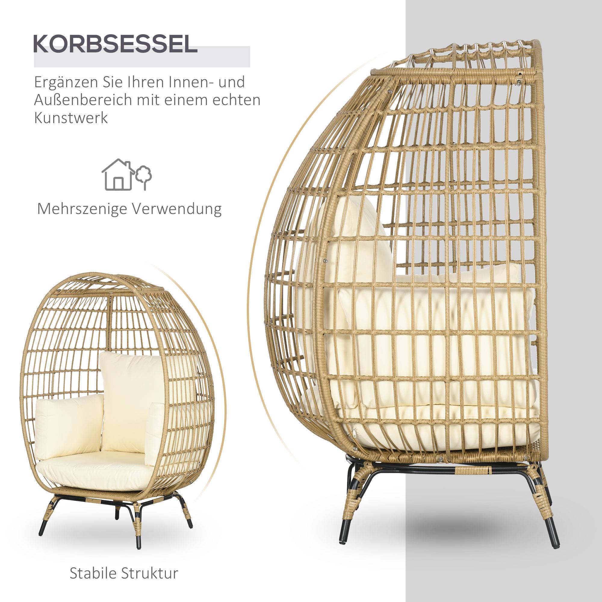 Fauteuil corbeille résine tressée kaki et beige 105 x 90 x 148 cm - PANGIVO - Image 7