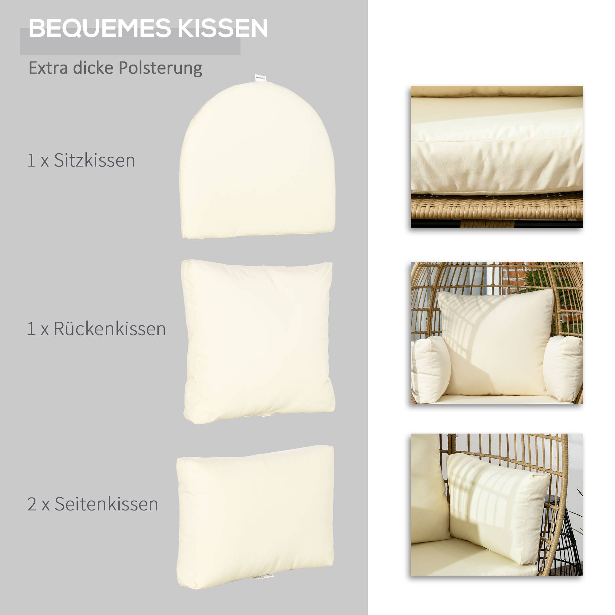 Fauteuil corbeille résine tressée kaki et beige 105 x 90 x 148 cm - PANGIVO - Image 8