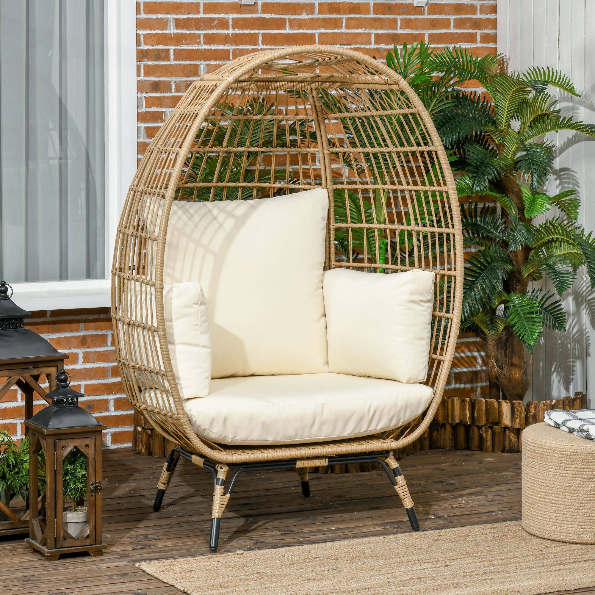 Fauteuil corbeille résine tressée kaki et beige 105 x 90 x 148 cm - PANGIVO - Image 3