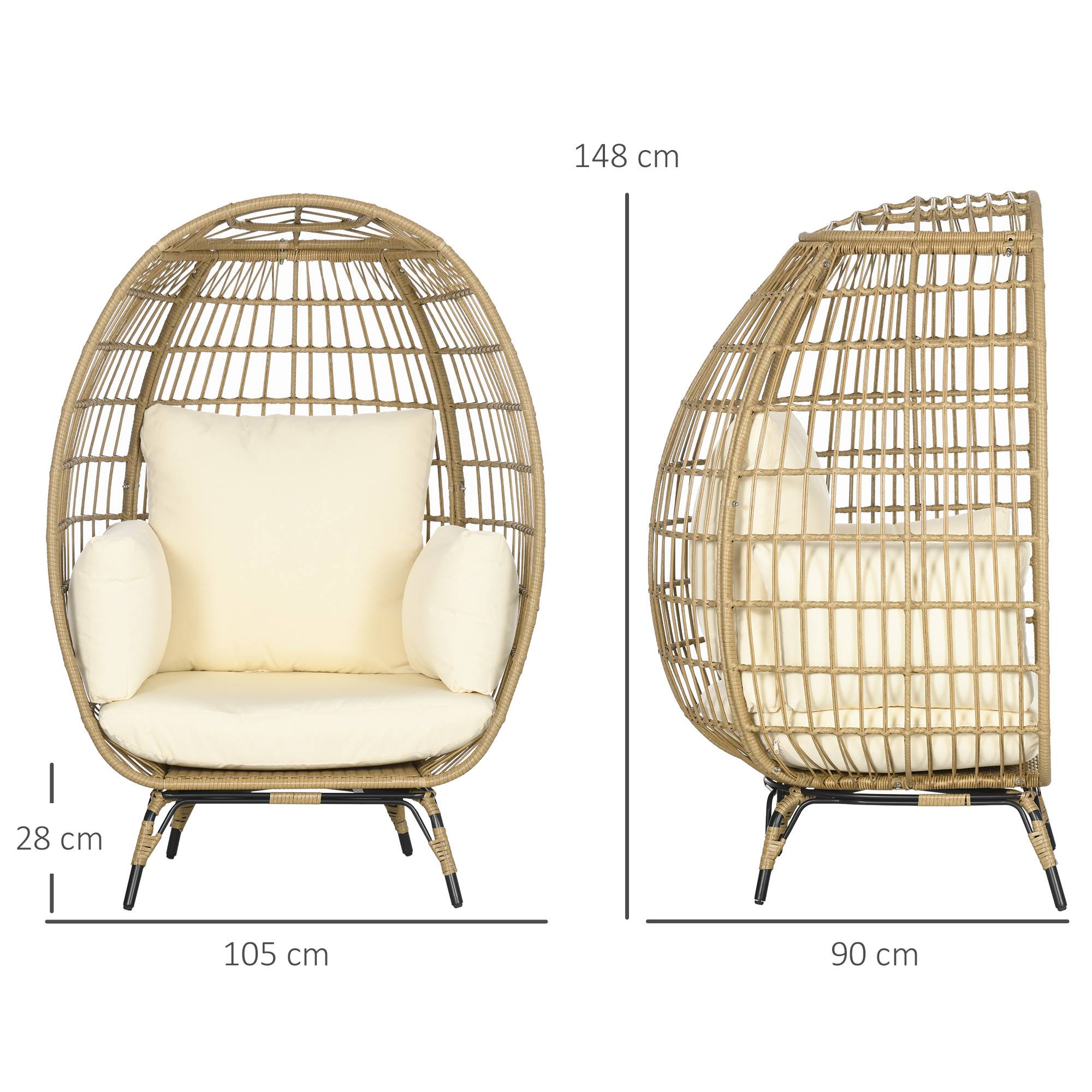 Fauteuil corbeille résine tressée kaki et beige 105 x 90 x 148 cm - PANGIVO - Image 5