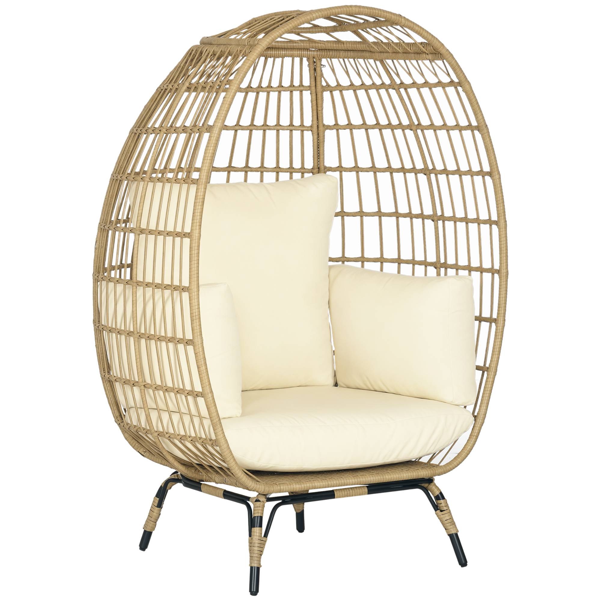 Fauteuil corbeille résine tressée kaki et beige 105 x 90 x 148 cm - PANGIVO - Image 1