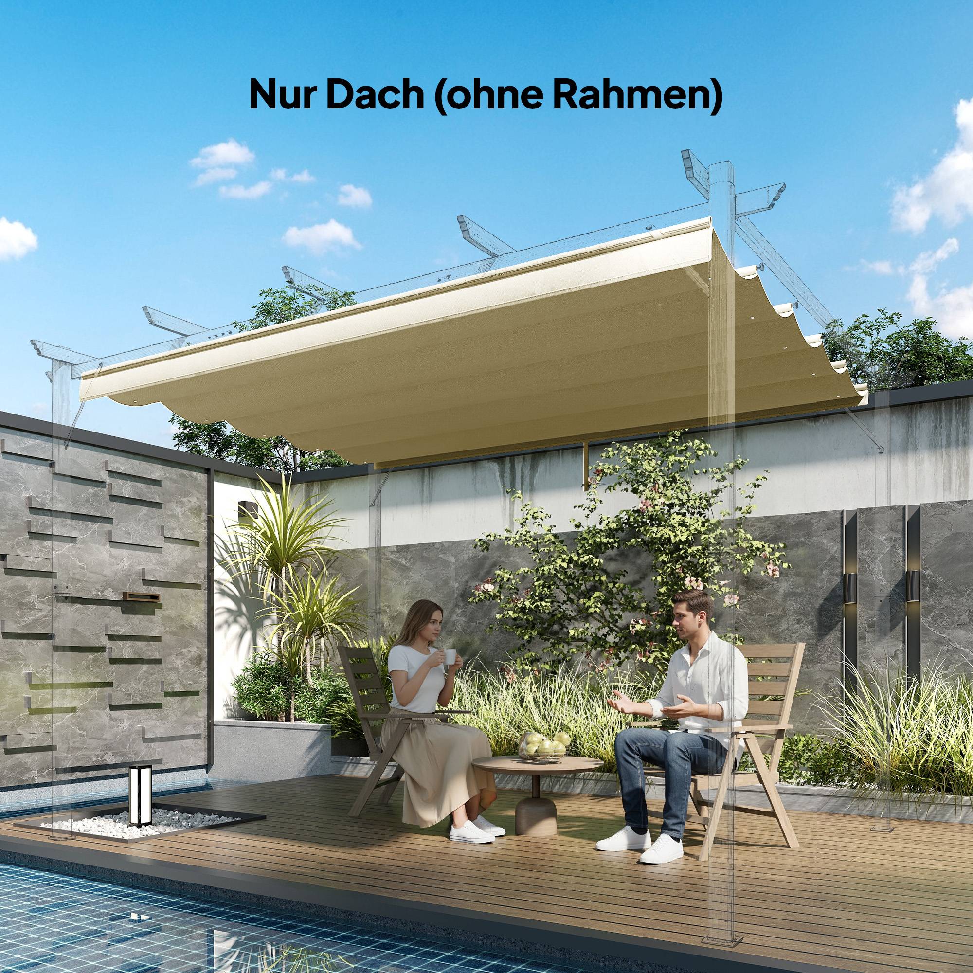 Toile de rechange tonnelle polyester jardin terrasse toit rétractable 350x260cm beige - ComfortXL Outdoor Living - Image 4