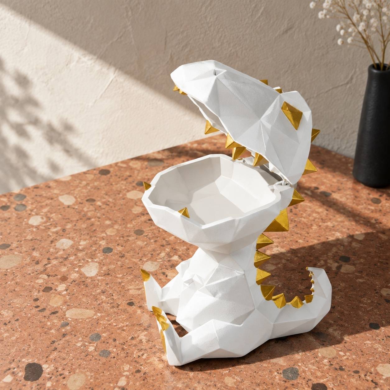 Boîte à Bonbon Rangement Déco Dinosaure Blanc Polyrésine Multifonctionnel pour Maison Bureau - Image 6