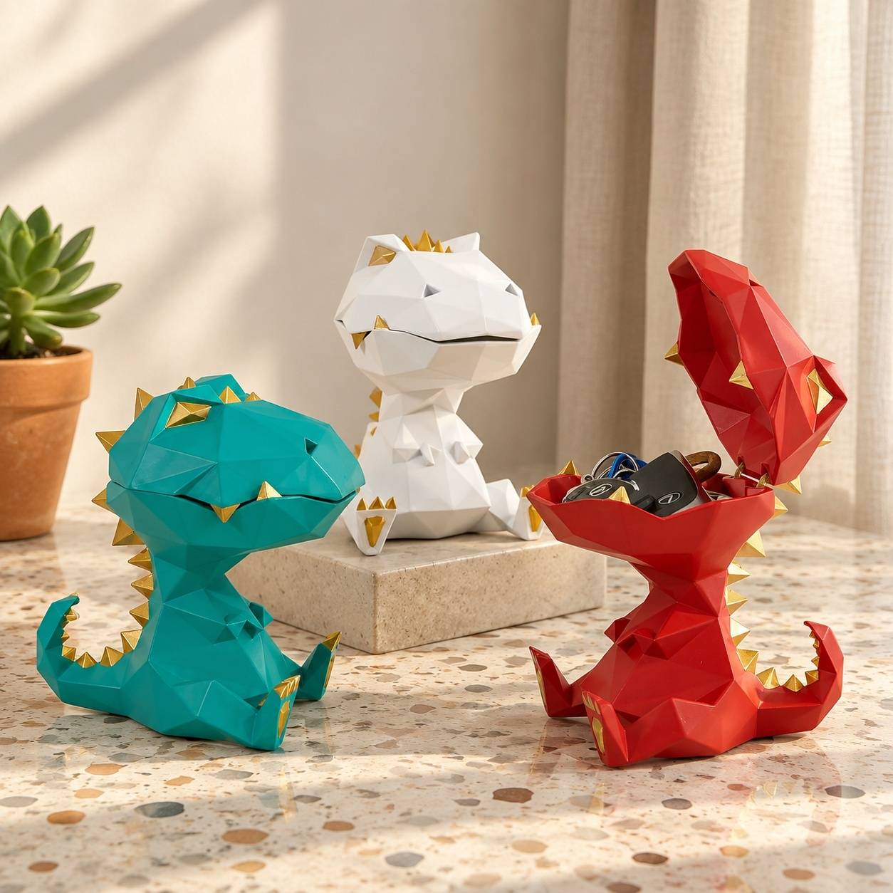 Boîte à Bonbon Rangement Déco Dinosaure Blanc Polyrésine Multifonctionnel pour Maison Bureau - Image 7