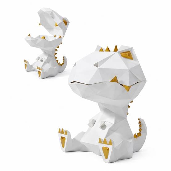 Boîte à Bonbon Rangement Déco Dinosaure Blanc Polyrésine Multifonctionnel pour Maison Bureau - Image 1