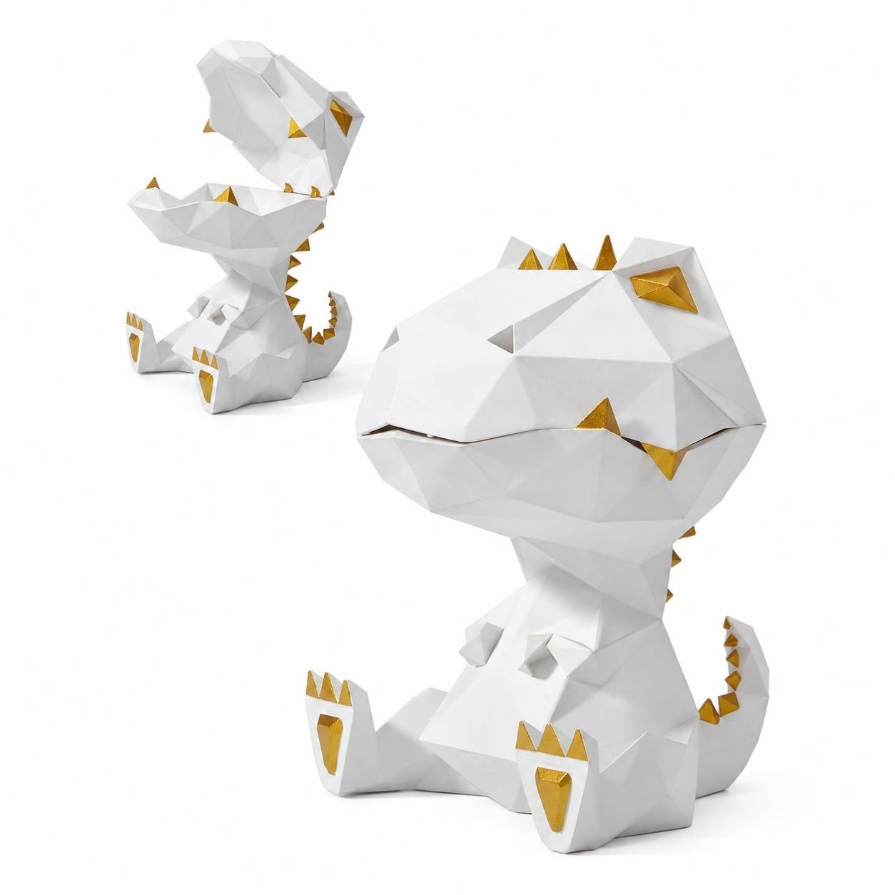 Boîte à Bonbon Rangement Déco Dinosaure Blanc Polyrésine Multifonctionnel pour Maison Bureau - Image 1