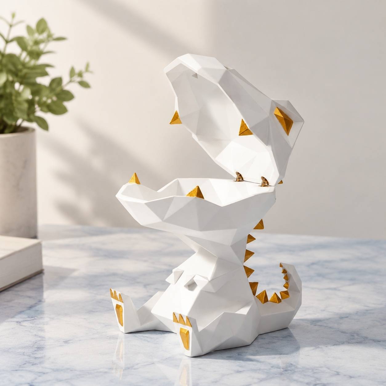 Boîte à Bonbon Rangement Déco Dinosaure Blanc Polyrésine Multifonctionnel pour Maison Bureau - Image 4