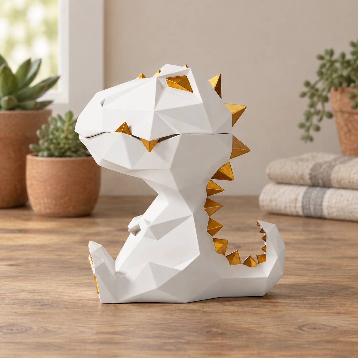 Boîte à Bonbon Rangement Déco Dinosaure Blanc Polyrésine Multifonctionnel pour Maison Bureau - Image 3
