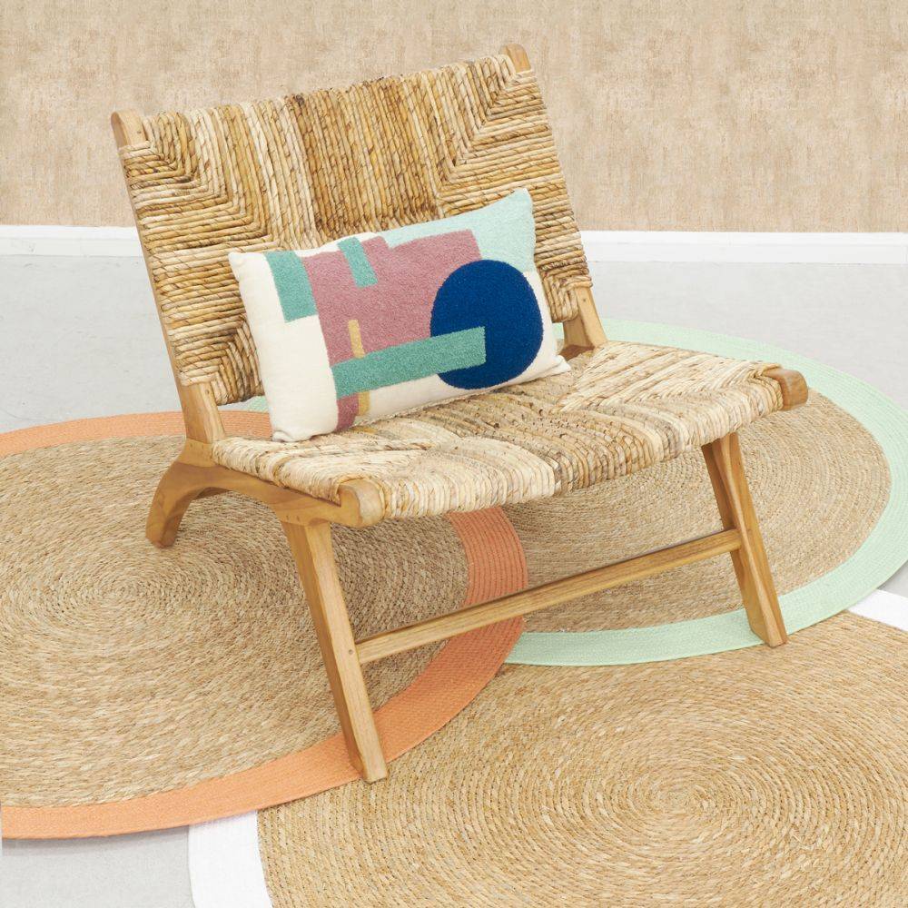 Aubry Gaspard - Tapis en jonc 120 cm naturel bordure colorée - Imagen 4