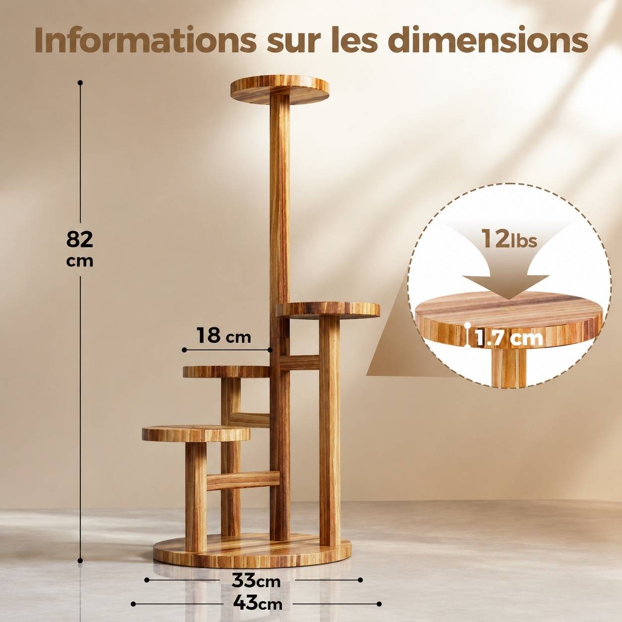 Étagère à Plantes en Bois 4 Niveaux Stable Espace Élégant Intérieur Extérieur - Image 2
