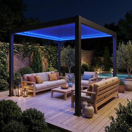 sweeek - Pergola Bioclimatique électrique 3x3m anthracite. aluminium. à lames orientables avec éclairage LED | sweeek - Image 1