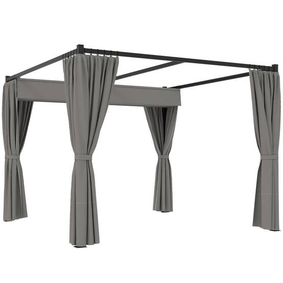 Pergola autoportante métal pour terrasse toit rétractable 4 rideaux 3x3m Gris clair - ComfortXL Outdoor Living - Image 2