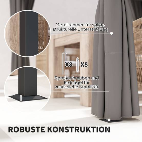 Pergola autoportante métal pour terrasse toit rétractable 4 rideaux 3x3m Gris clair - ComfortXL Outdoor Living - Image 6