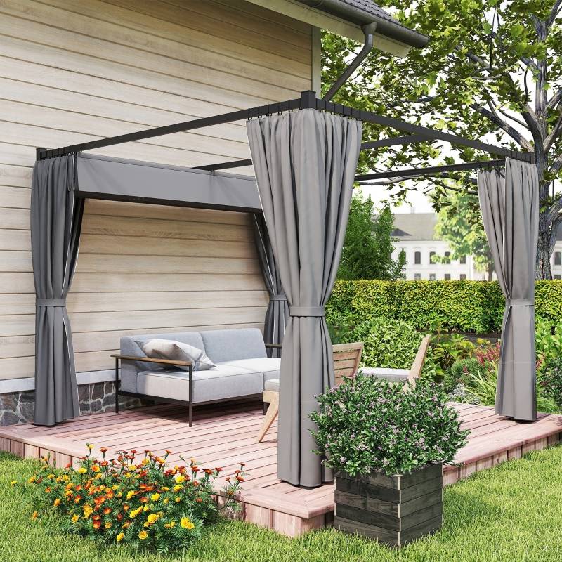 Pergola autoportante métal pour terrasse toit rétractable 4 rideaux 3x3m Gris clair - ComfortXL Outdoor Living - Image 1