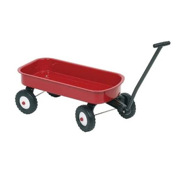 Porteur Goki Chariot enfant à tirer rouge metal - Jardiland