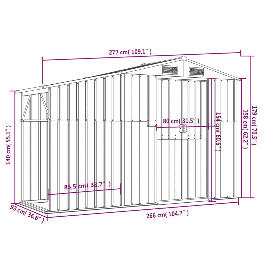 Helloshop26 - Abri de jardin cabane cabanon maison de stockage remise extérieur hangar outils robuste 277 x 93 x 179 cm acier galvanisé gris - Imagen 7