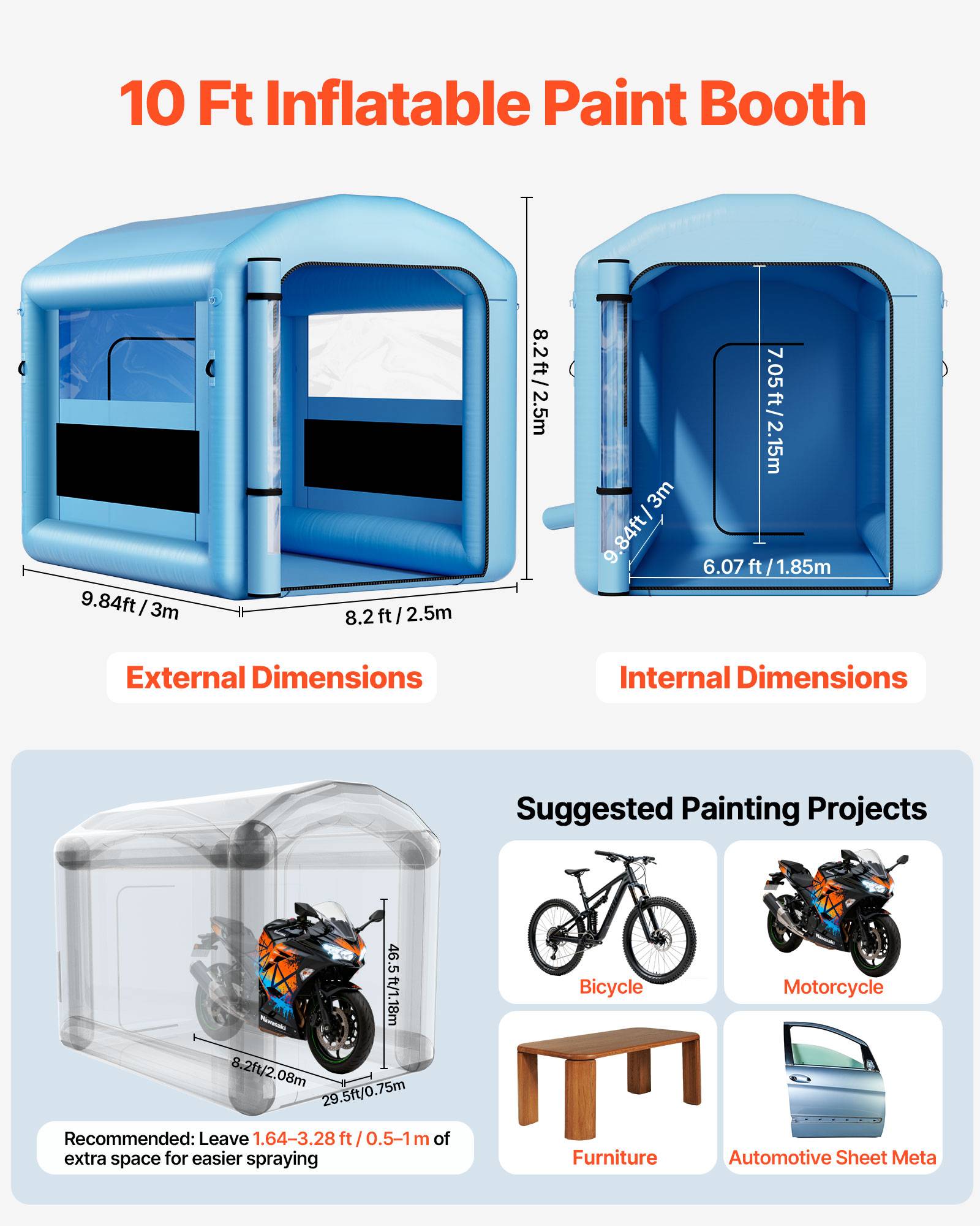 Vevor - VEVOR Cabine de peinture gonflable 3 x 2,5 x 2,5 m, tente de pulvérisation avec souffleur 550 W et filtration, bleu - Image 2