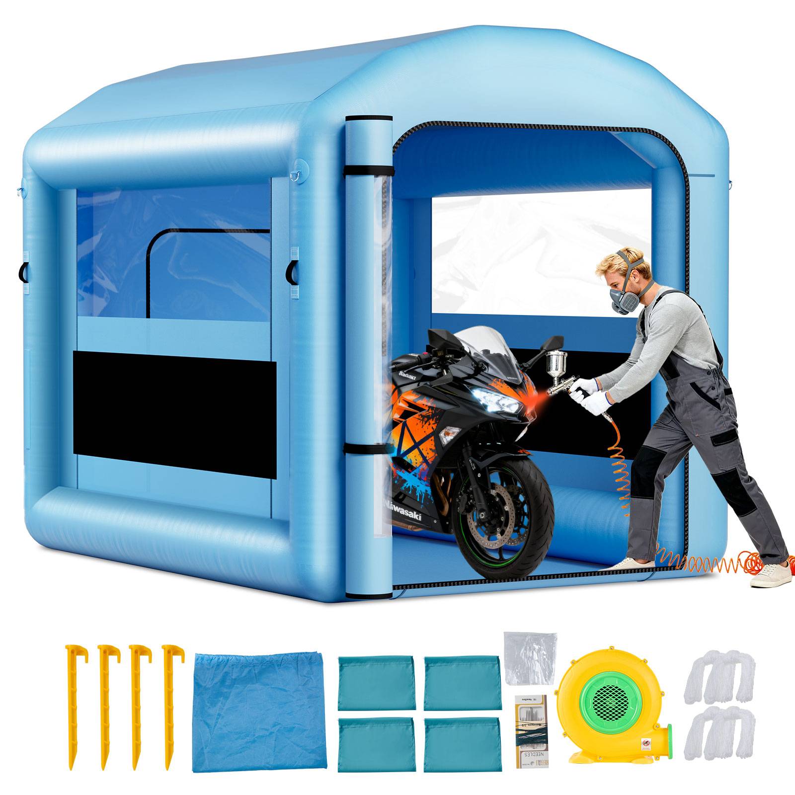 Vevor - VEVOR Cabine de peinture gonflable 3 x 2,5 x 2,5 m, tente de pulvérisation avec souffleur 550 W et filtration, bleu