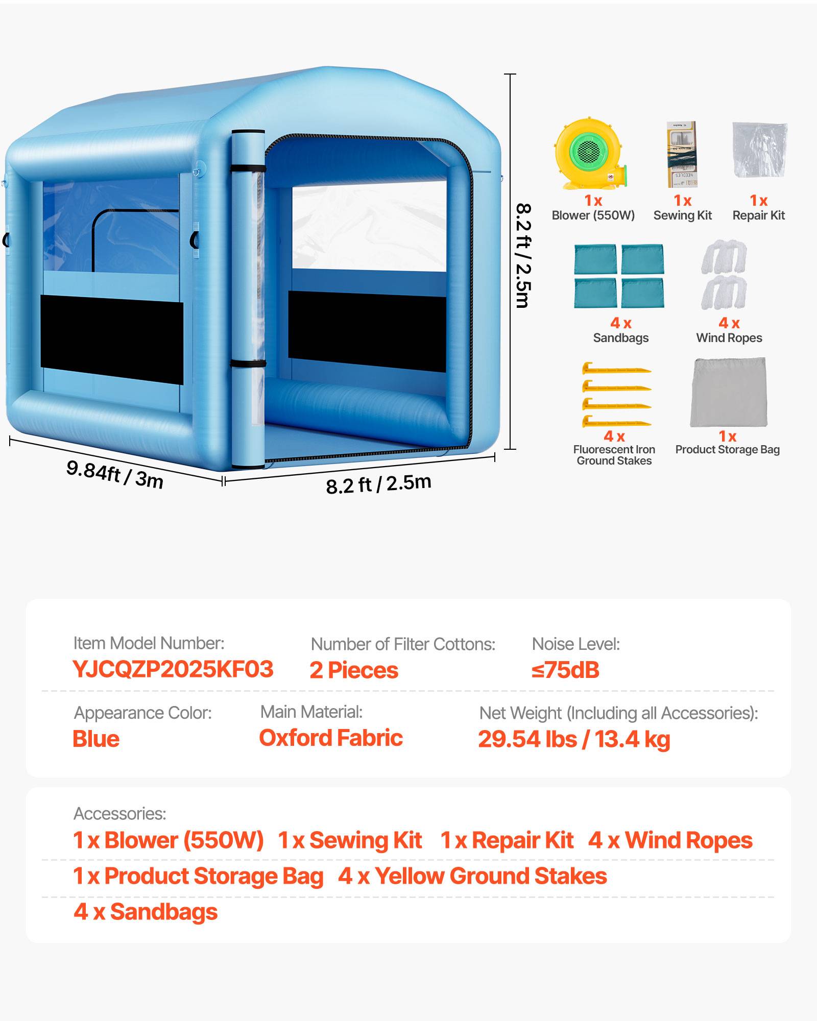 Vevor - VEVOR Cabine de peinture gonflable 3 x 2,5 x 2,5 m, tente de pulvérisation avec souffleur 550 W et filtration, bleu - Image 6