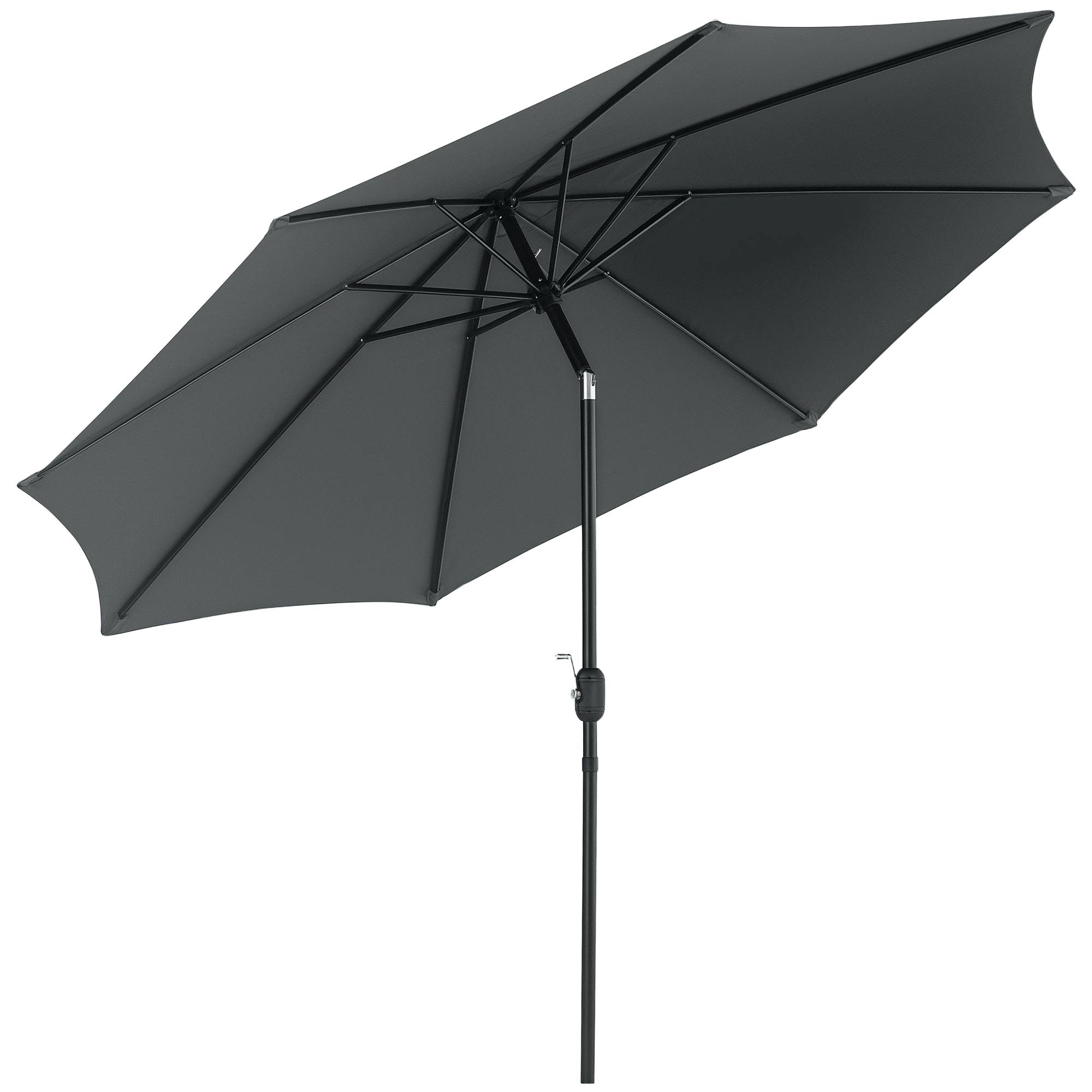 Parasol jardin Ø295x250 cm, manivelle, inclinable, mât métallique amovible, terrasse piscine patio, gris foncé - Image 1
