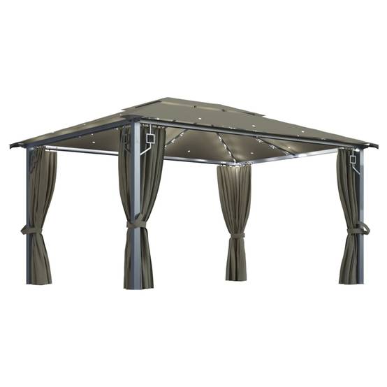 Pavillon de Fête Aluminium avec Rideaux Moustiquaires et Guirlande Solaire LED Taupe 4x3 m – ComfortXL Outdoor Living - Image 2