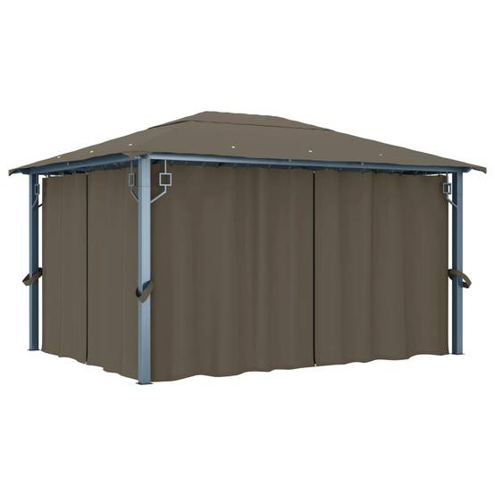 Pavillon de Fête Aluminium avec Rideaux Moustiquaires et Guirlande Solaire LED Taupe 4x3 m – ComfortXL Outdoor Living - Image 3