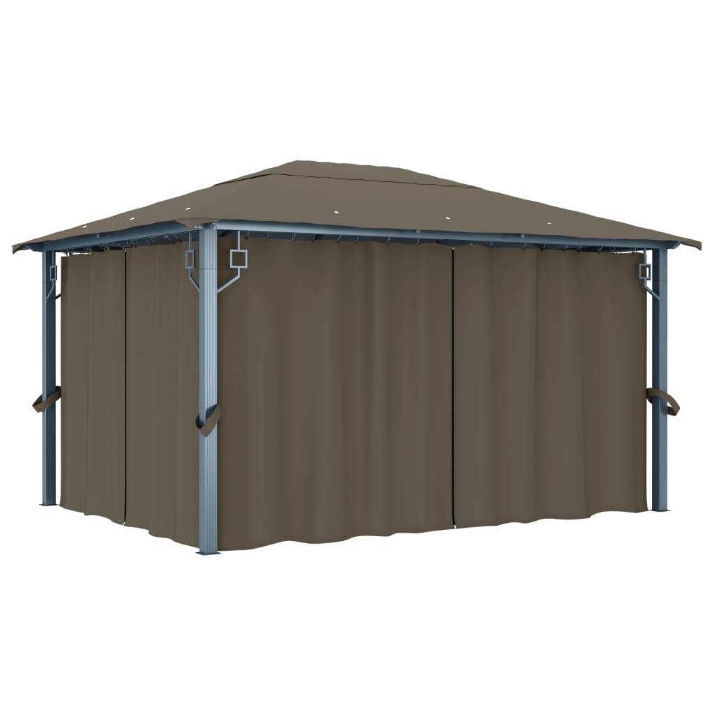 Pavillon de Fête Aluminium avec Rideaux Moustiquaires et Guirlande Solaire LED Taupe 4x3 m – ComfortXL Outdoor Living - Image 3