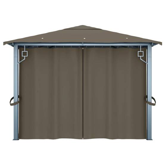Pavillon de Fête Aluminium avec Rideaux Moustiquaires et Guirlande Solaire LED Taupe 4x3 m – ComfortXL Outdoor Living - Image 8